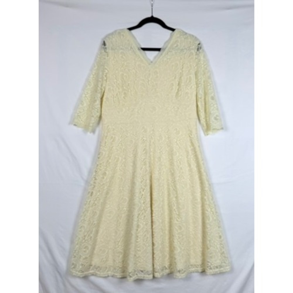 Jasambac Ivory Lace Midi Dress 3/4 Sleeves Wedding Summer Garden Party Baptism